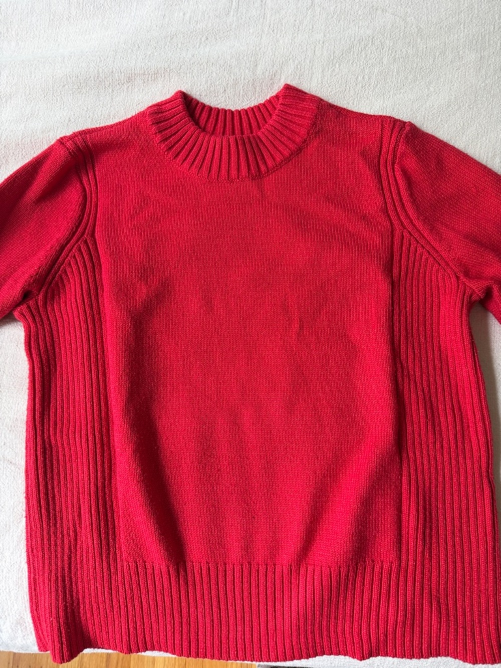 Classic Red Rib-Panel Turtleneck Sweater